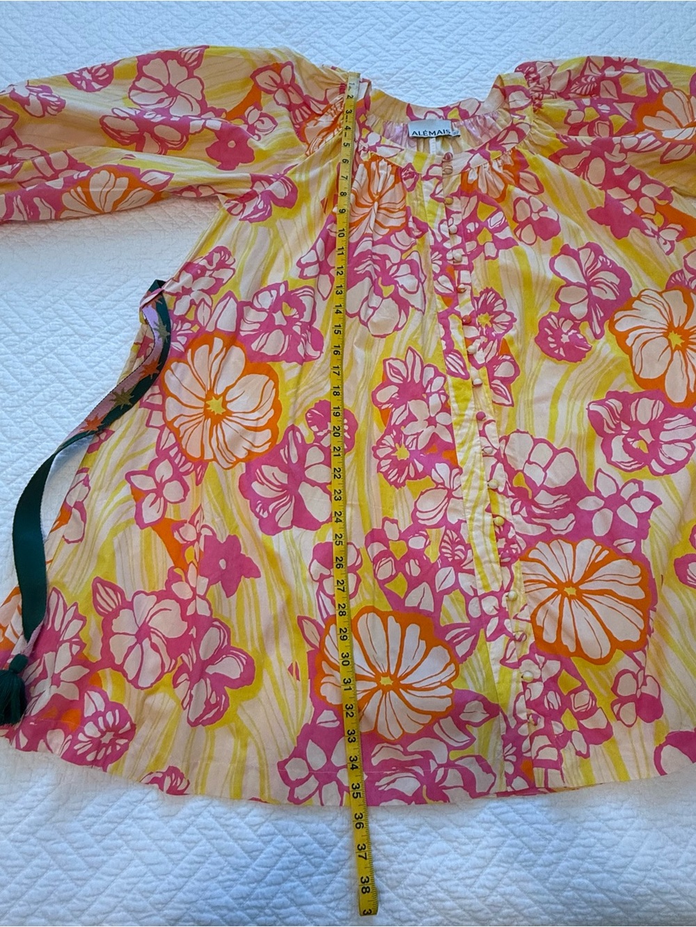 Alemais Pink & Yellow Floral Cotton Mini Dress with Belt - AU12/US8 - Picture 10 of 13